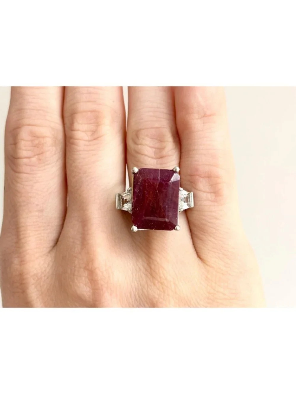 African Red Ruby Gemstone CZ Art Deco Sterling Silver 925 Vintage Ring - sz 6.25
